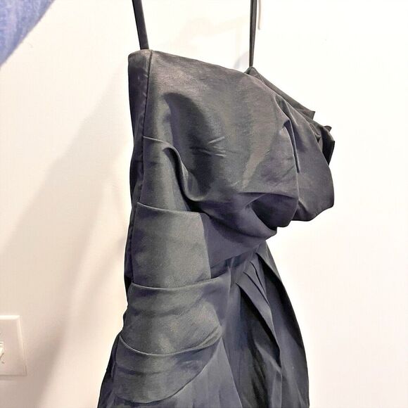 Betsy Adam Black Mini Dress Bubble Skirt 8 Women LBD Cocktail Formal Semi Ruched - Picture 2 of 14